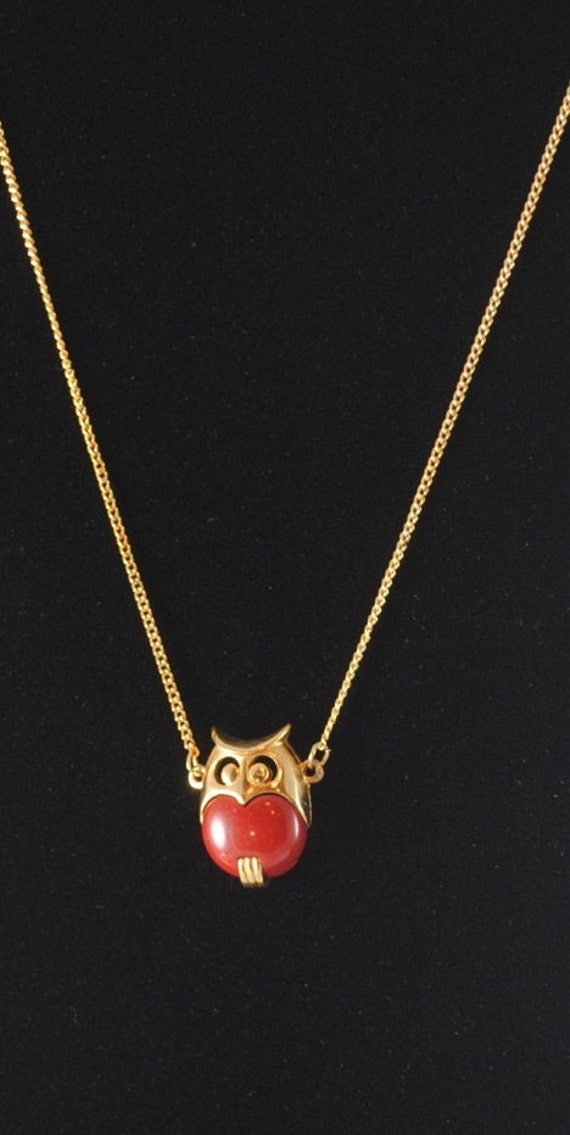 Owl Necklace Vintage Small Owl Pendant 1970s Wise… - image 3