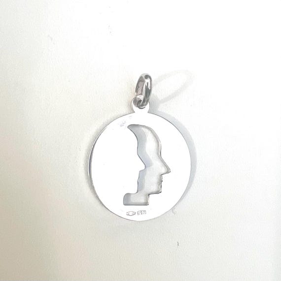 Sterling Silver Vintage Double Face Pendant Necklace Silver