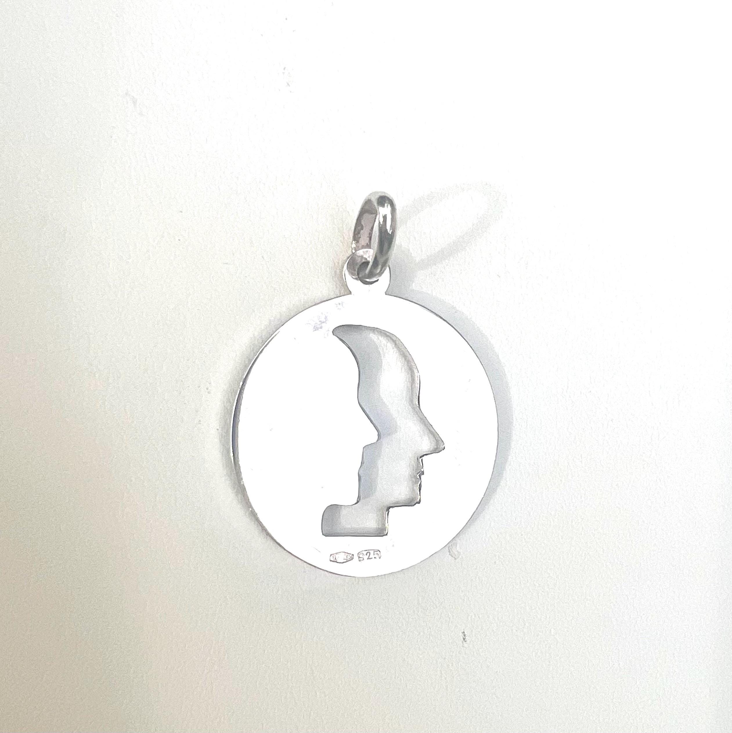 Sterling Silver Vintage Double Face Pendant Necklace Silver