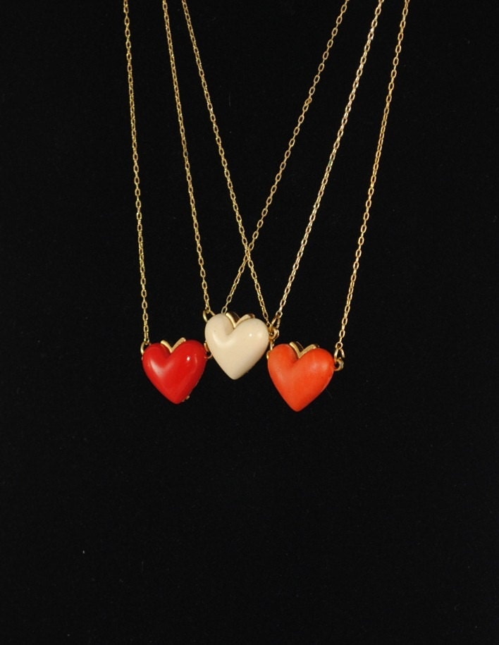 Heart Necklace Vintage Small Heart Pendant 1970s Resin