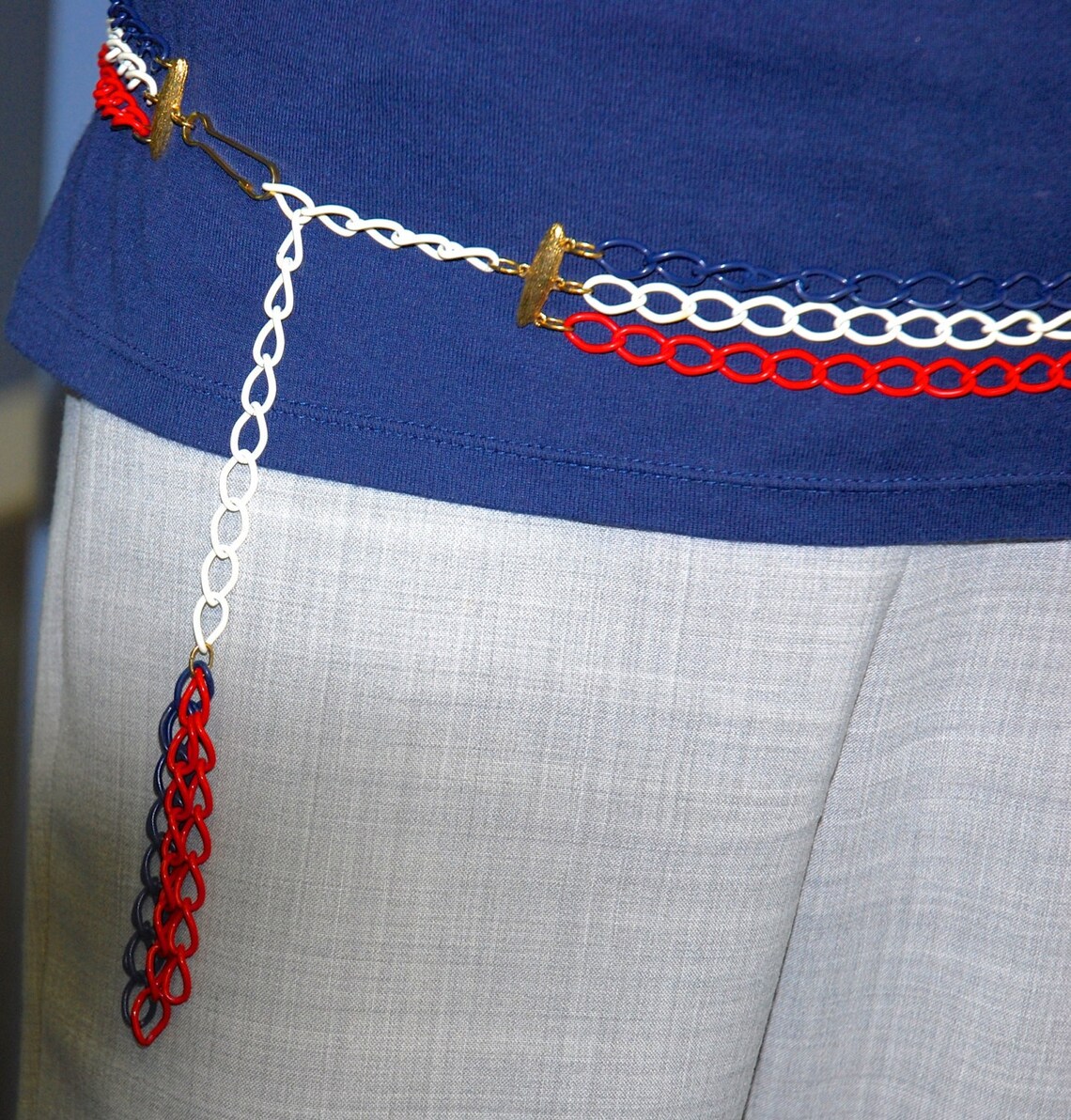 Vintage Belt Red White and Blue Chain Belt Etsy