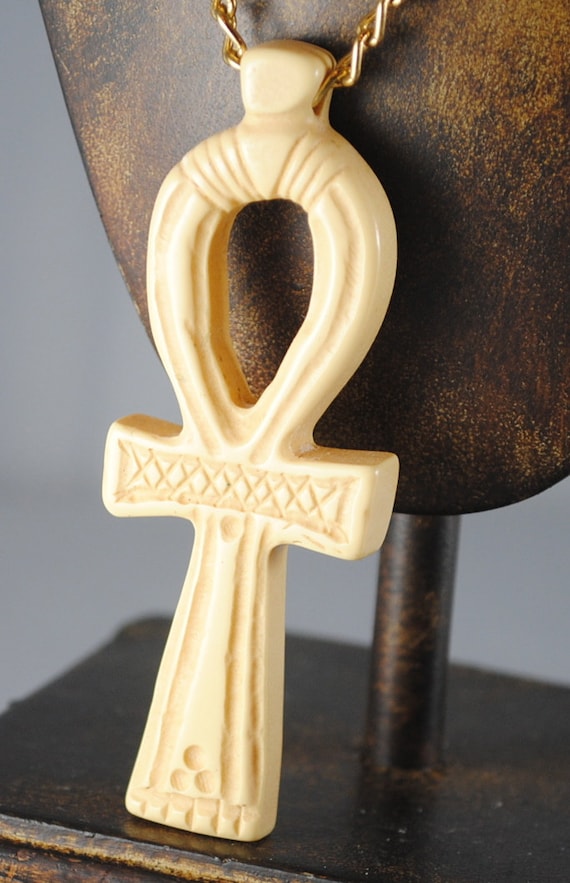 Vintage Kenneth Lane Ankh Black, Cream Color Resin