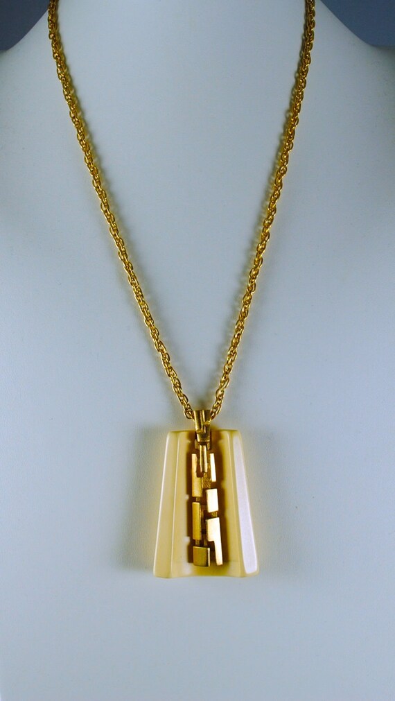 Vintage Necklace Lanvin-Like Runway Pendant Resin - image 2