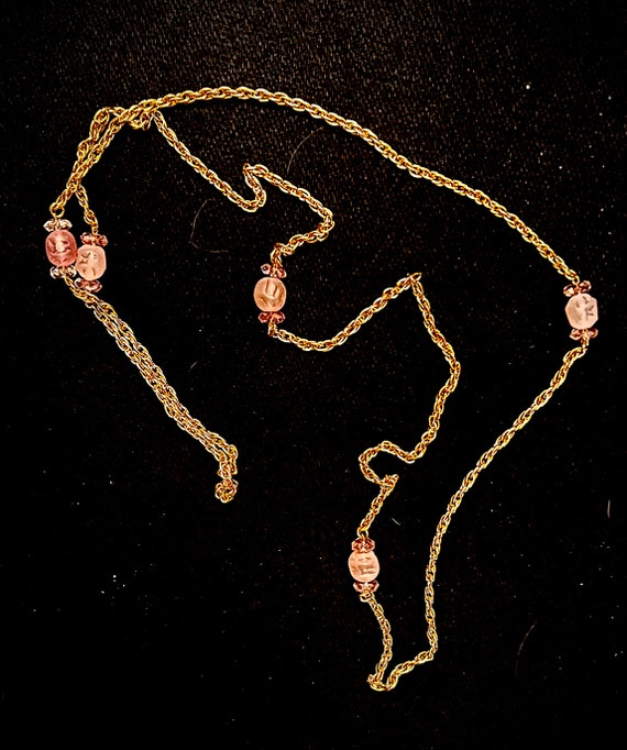 Vintage Chain.  Pink Beaded Necklace.  1970s. - image 2