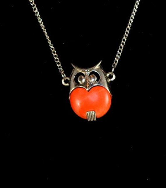 Rare Vintage Orange and Silver Toned Small Owl Pe… - image 1