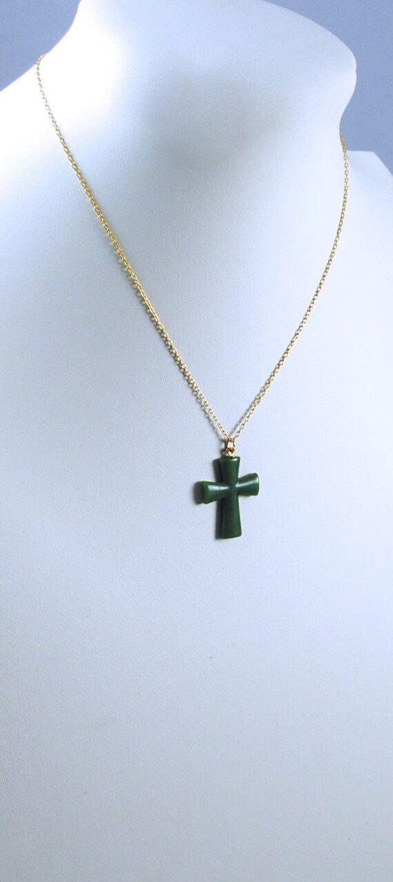 Vintage Cross Necklace 1970's Resin Jewelry Relig… - image 3