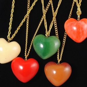 Vintage Medium Puffy Heart Pendant 1970s Resin Jewelry
