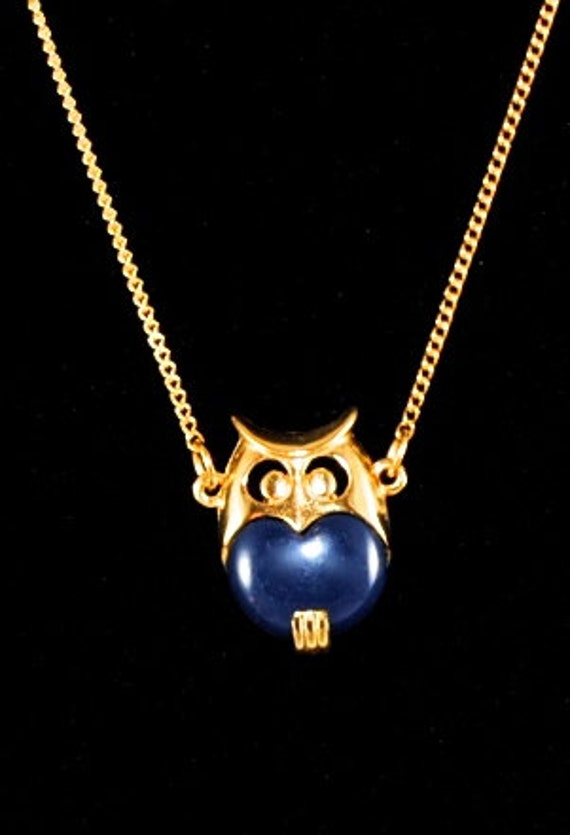 Vintage Small Blue Owl Pendant 1970s