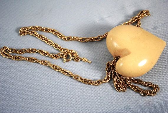 Vintage Heart Puffy Heart Necklace Pendant 1970s … - image 4