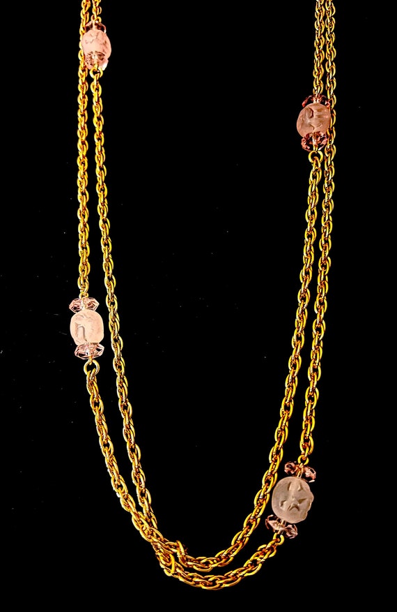 Vintage Chain.  Pink Beaded Necklace.  1970s.