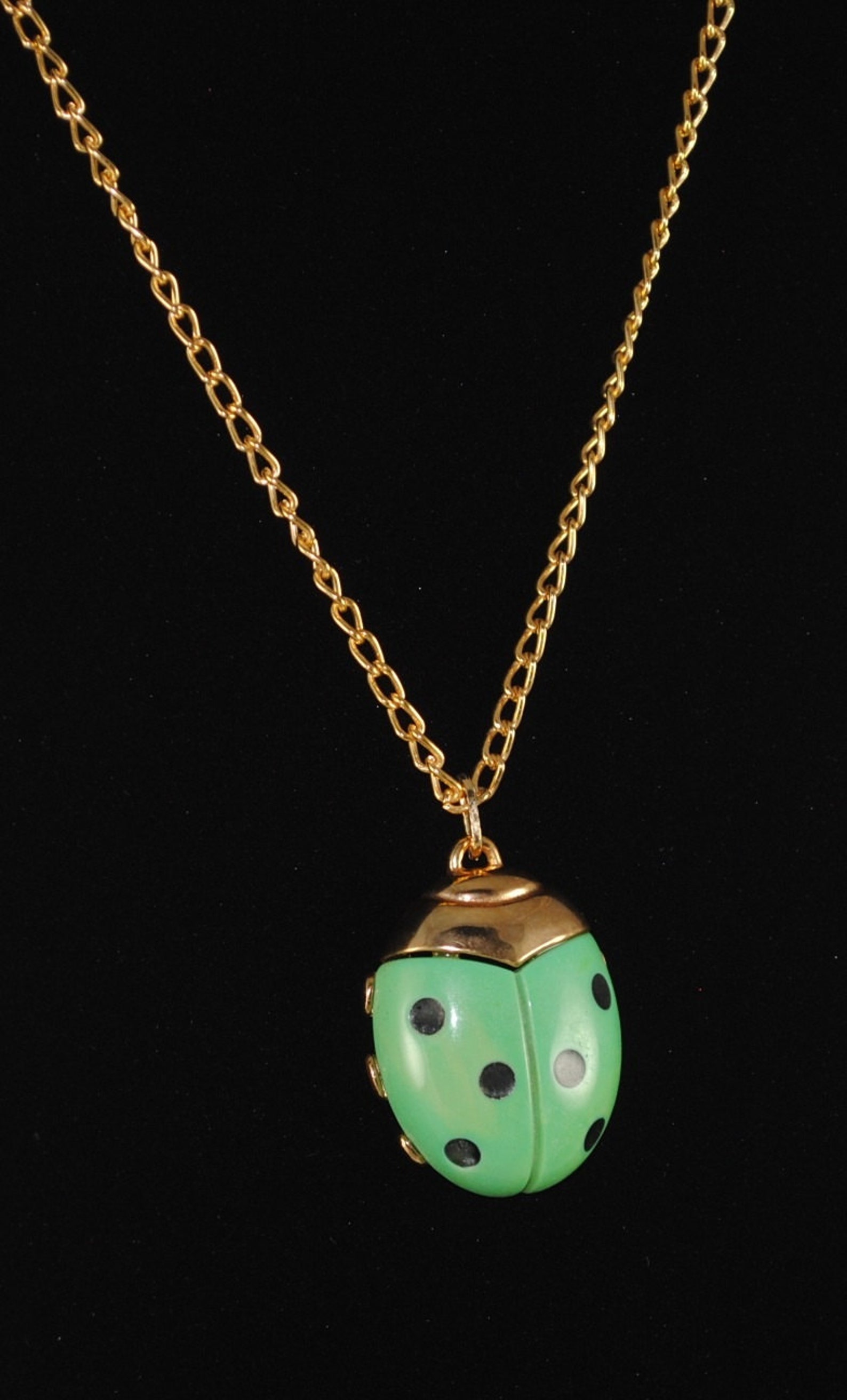 Ladybug Necklace Vintage Large Resin Green Ladybug Pendant Bug Etsy