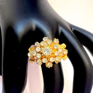 Vintage Rhinestone Ring Vintage Ring Adjustable 1970&#39;s Cocktail Ring