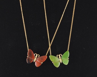 Vintage Small Butterfly Pendant 1970s Resin
