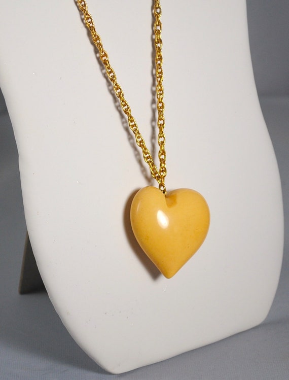 Vintage Heart Puffy Heart Necklace Pendant 1970s … - image 5