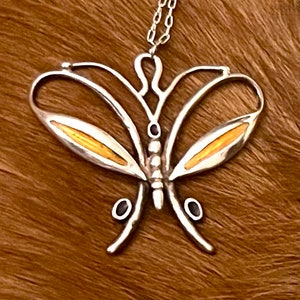 Butterfly Necklace Vintage Butterfly Pendant 1970&#39;s