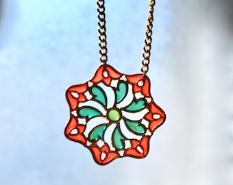 Rare Vintage Trifari Plique a Jour Pendant 1960s Poured Glass Trifari Necklace
