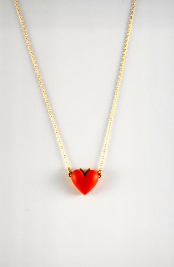 Heart Necklace Vintage Small Heart Pendant 1970s Resin