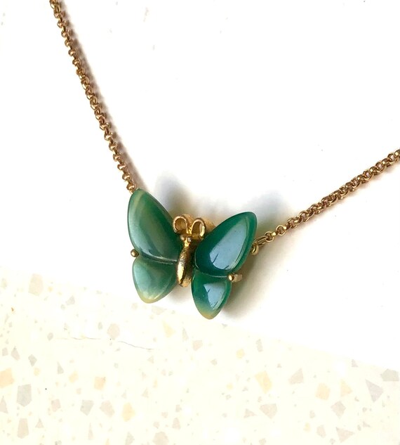 Vintage Small Butterfly Pendant 1970s Resin - image 4