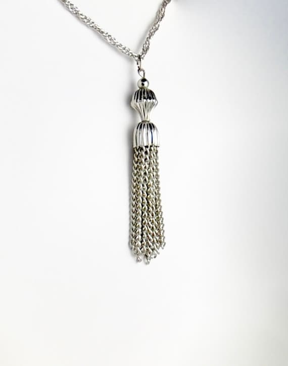 Vintage Tassel Chain Tassel Necklace Silver or Gold Plated Tassel