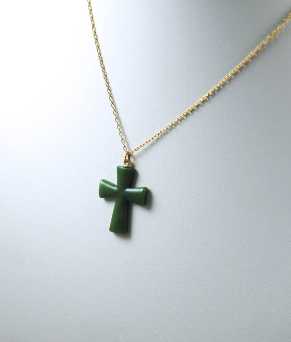 Vintage Cross Necklace 1970's Resin Jewelry Relig… - image 1