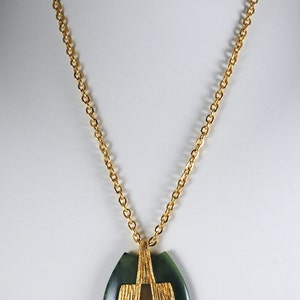 1970s Graduated Green Lanvin Resin and Gold Necklace