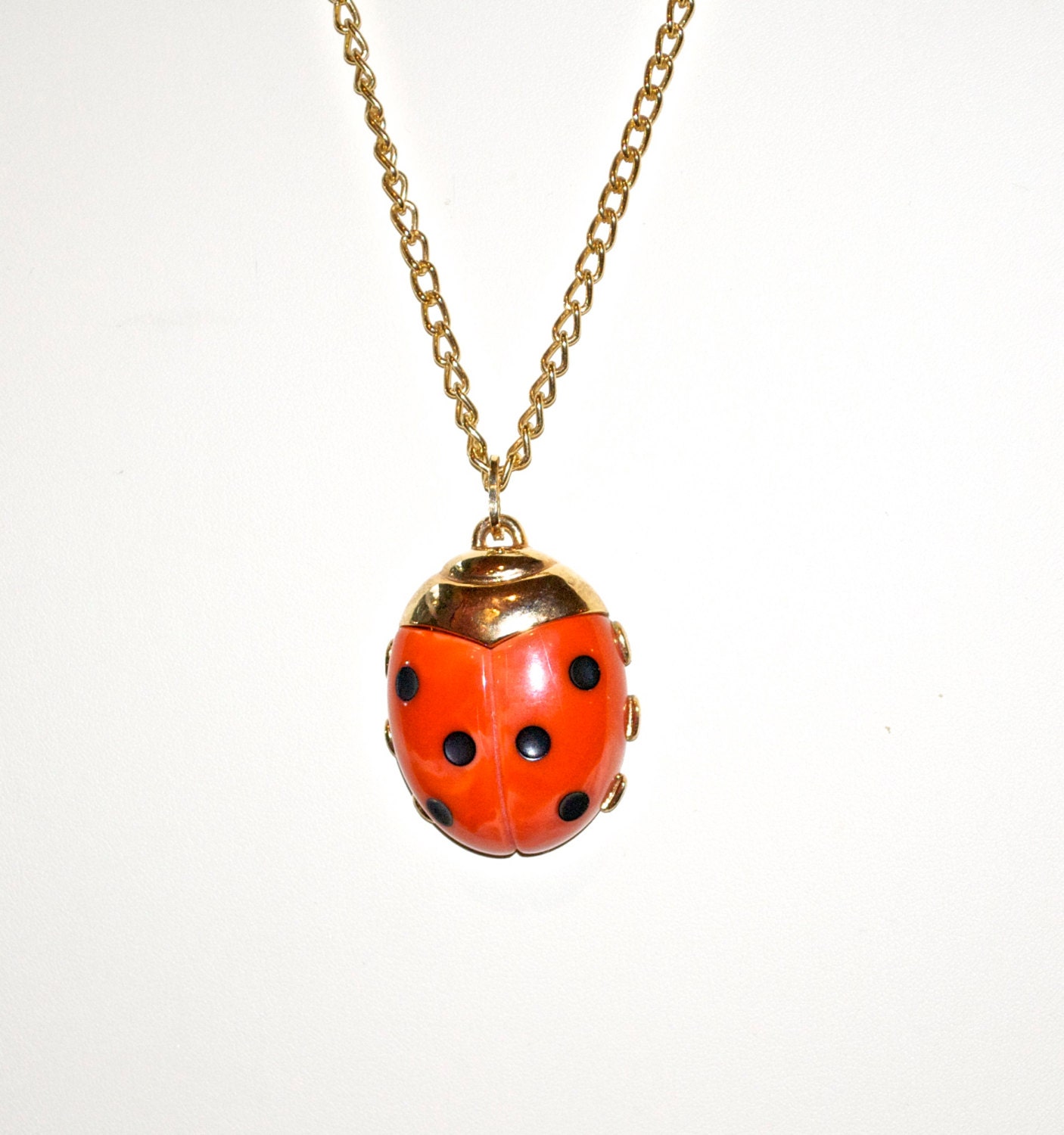 Ladybug Necklace Vintage Large Orange Ladybug Pendant Present Etsy