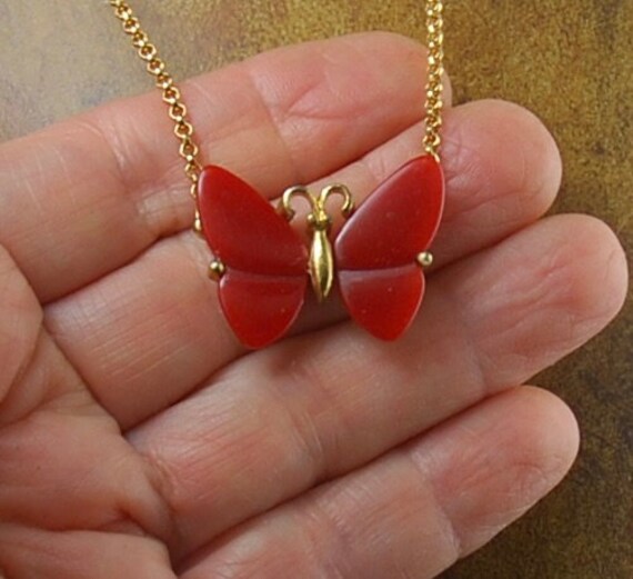 Vintage Small Butterfly Pendant 1970s Resin - image 2