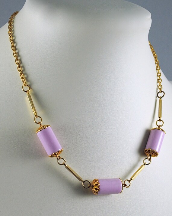 Vintage Beaded Necklace 1970s Lavender Tube Beads - image 2