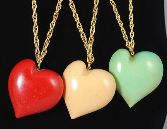 Vintage Heart Puffy Heart Necklace Pendant 1970s … - image 2