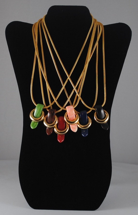 Necklace Vintage 1960s Elite Pendant Red, Green, B
