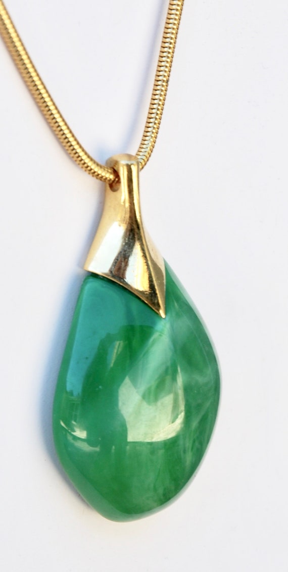 Vintage LANVIN Paris Green Marbled Resin Pear Sha… - image 2