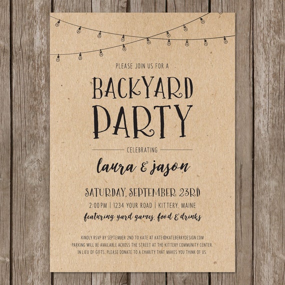 Backyard Party Rustic Invitation. Casual Wedding Party Invite. | Etsy