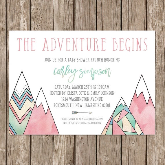 Baby Girl Shower Printable Package A New Adventure is about to Begin Invitation and Digital Party Package Pink Mountain Shower Invites