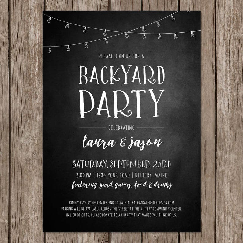 Backyard Party Rustic Invitation. Casual Wedding Party Invite. Etsy