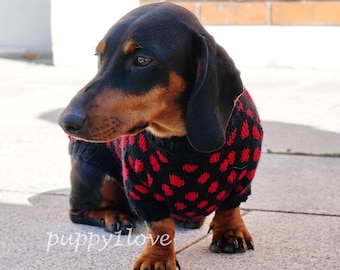 Pet clothes -  Polka Dots - Red Dachshund Sweater - Dog costume - Soft and Warm fashion for pets - Long Sweaters - Outdoor - Dog gift