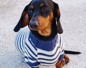 Dachshund Clothes - French Breton Striped Marine - Dachshund Sweater - Dog Clothes - Dog sweater -Dog coat -Dog costume -Dog winter clothes