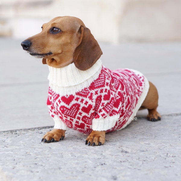 Stylish Knit Heart Dog Sweater - Dachshund Sweater - Dog Clothes - Wiener dog - Dachshund coat - Dog Jumper - Dackel - Custom Dog Clothes