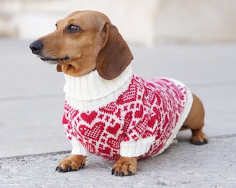 Elegante suéter de perro de punto corazón - suéter Dachshund - ropa de perro - perro Wiener - abrigo Dachshund - saltador de perro - Dackel - ropa de perro personalizada