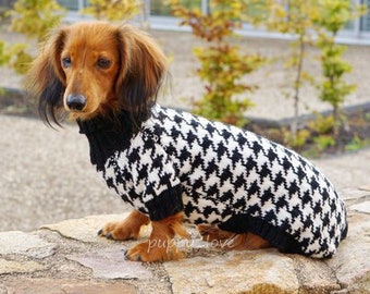 Dog knit sweater houndstooth - Dachshund Sweater - Dog Clothes - Wiener dog -Dachshund coat -Dog winter clothes - Dackel -Custom Dog Clothes