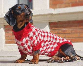 Dachshund Clothes - Red Gingham - Dachshund Sweater - Dog Clothes -Dog sweater - Wiener dog -Dog winter clothes - Dackel -Custom Dog Clothes