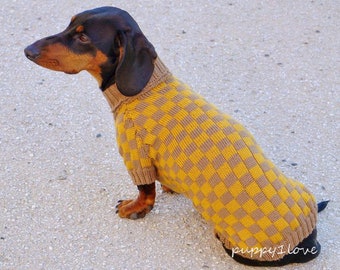 Dachshund Sweater Chess - Dachshund Clothes - Clothing for dogs - Doxie - For pets - Dog coat - Hand knit dog sweater - Custom Dog Clothes