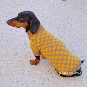 Teckel chandail d&#39;échecs - vêtements de teckel - pour chien- pour animaux de compagnie - manteau de chien - tricoté à la main -personnalisés