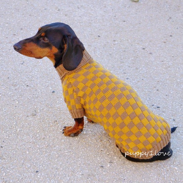 Dachshund Sweater Chess - Dachshund Clothes - Clothing for dogs - Doxie - For pets - Dog coat - Hand knit dog sweater - Custom Dog Clothes