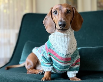 Christmas Dog Sweater – Handmade in France – Custom Size Knit Jumper for Dachshund, Chihuahua & Small Dogs – Holiday Pet Clothes