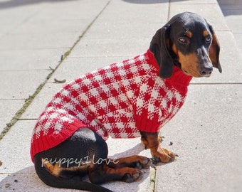 Ropa para perros salchicha - Cuadros rojos - Suéter para perros salchicha - Ropa para perros - Suéter para perros - Perro salchicha - Ropa de invierno para perros - Dackel - Ropa personalizada para perros