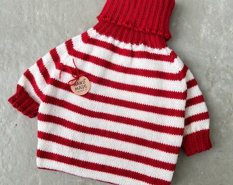 Teckel kleding - Franse Bretonse gestreepte Marine - teckel trui - hondenkleding - hondentrui - hondenjas - hondenkostuum -hond winterkleren