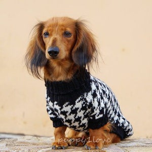 Dog knit sweater houndstooth - Dachshund Sweater - Dog Clothes - Wiener dog -Dachshund coat -Dog winter clothes - Dackel -Custom Dog Clothes
