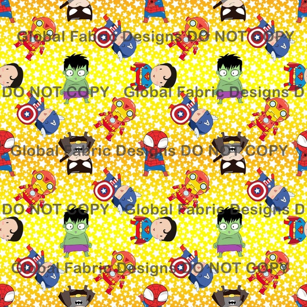 Superheroes on cotton lycra jersey knit fabric - UK seller