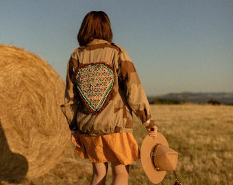 Boho embellished camo jacket with Banjara Tribal Patch