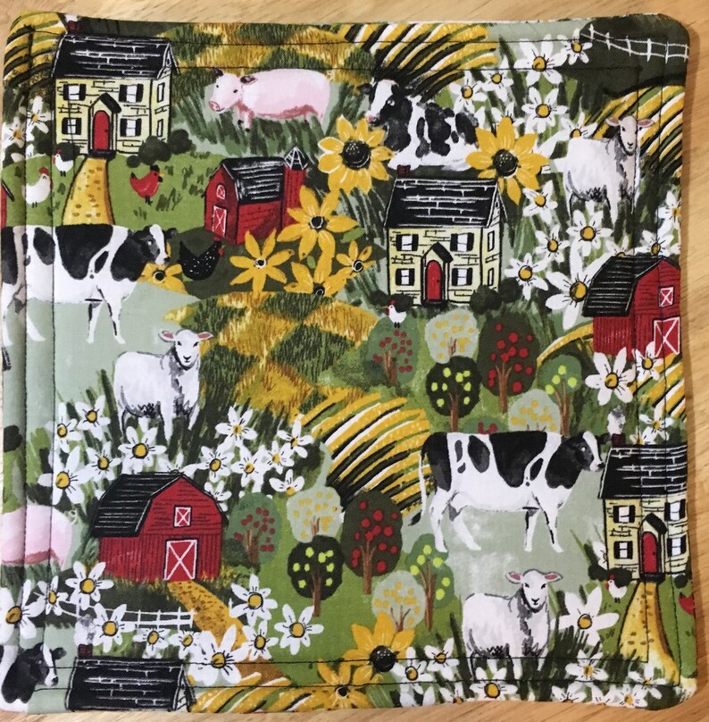 Red Barn Cows Hot Pads Farm Print